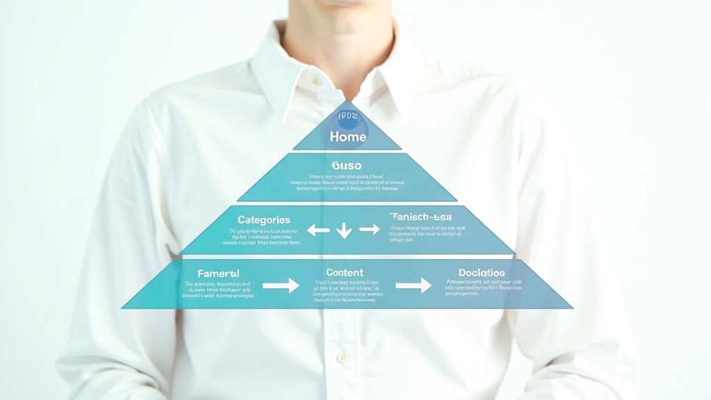 Diagramma schematico della gerarchia di un sito web, con homepage al centro, categorie nel secondo livello, articoli nel terzo livello, linee di connessione visibili